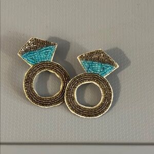 Engagement Ring Gold and Blue Beaded Earrings